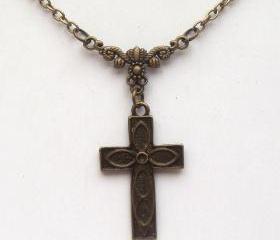 Antiqued Brass Cross Necklace