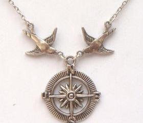 Silver Bird Compass Necklace