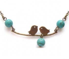 Antiqued Brass Bird Turquoise Necklace