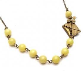 Antiqued Brass Mail Lemon Jade Necklace